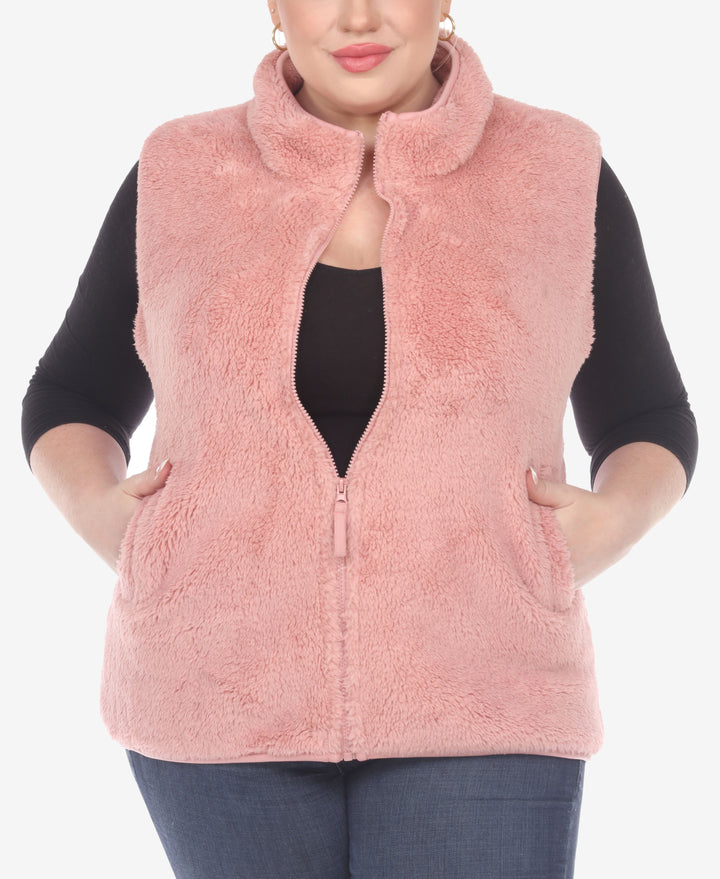 Plus Size Women's Zip Up Sherpa Vest Jacket