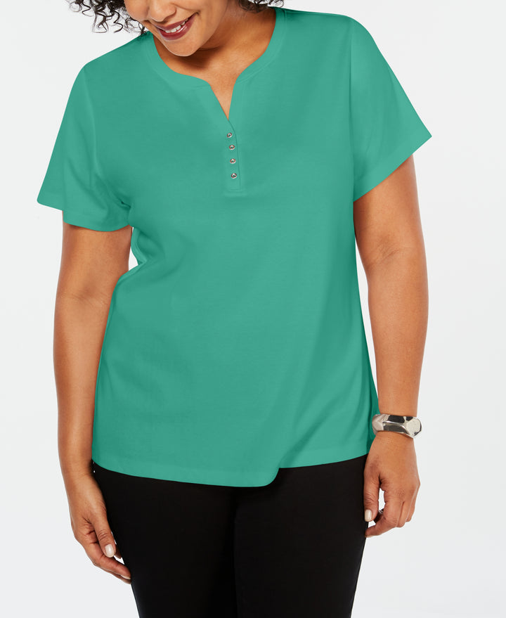 Plus Size Cotton Henley Top