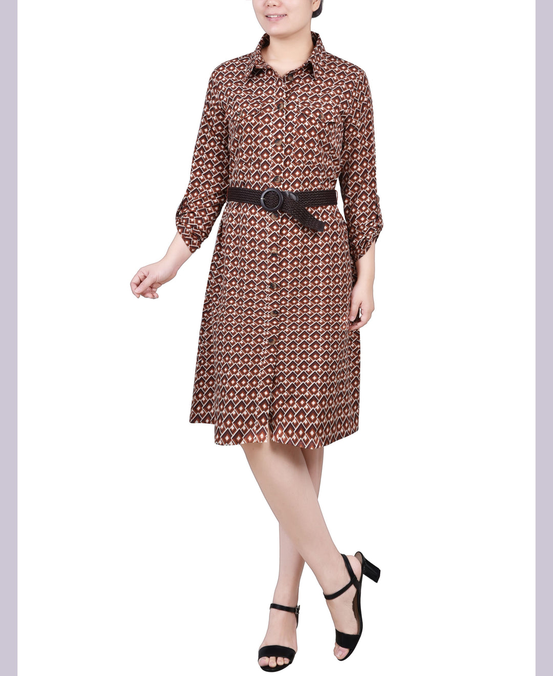 Petite 3/4 Roll Tab Sleeve Shirtdress