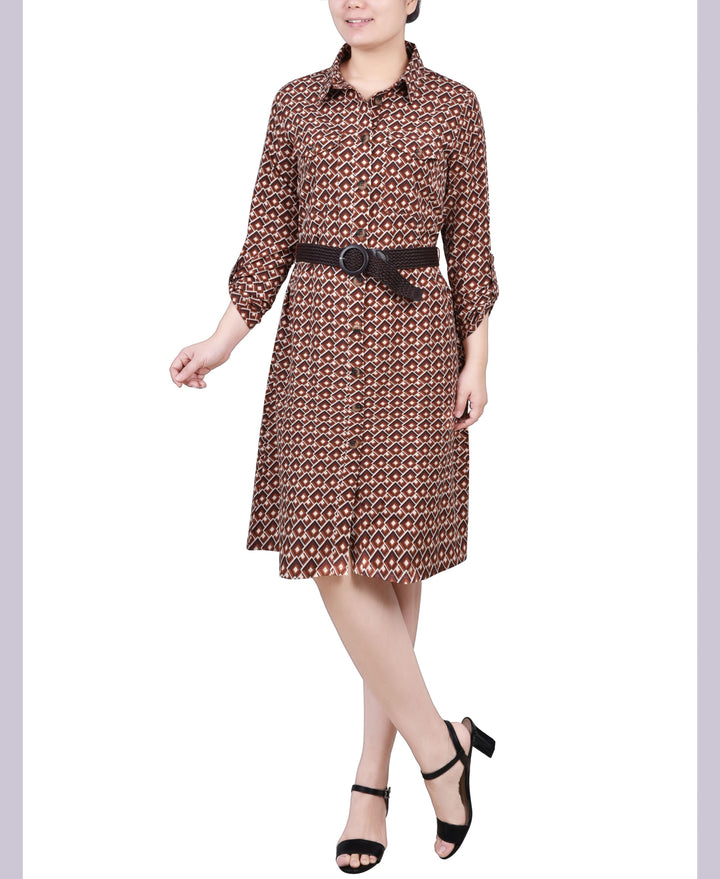 Petite 3/4 Roll Tab Sleeve Shirtdress
