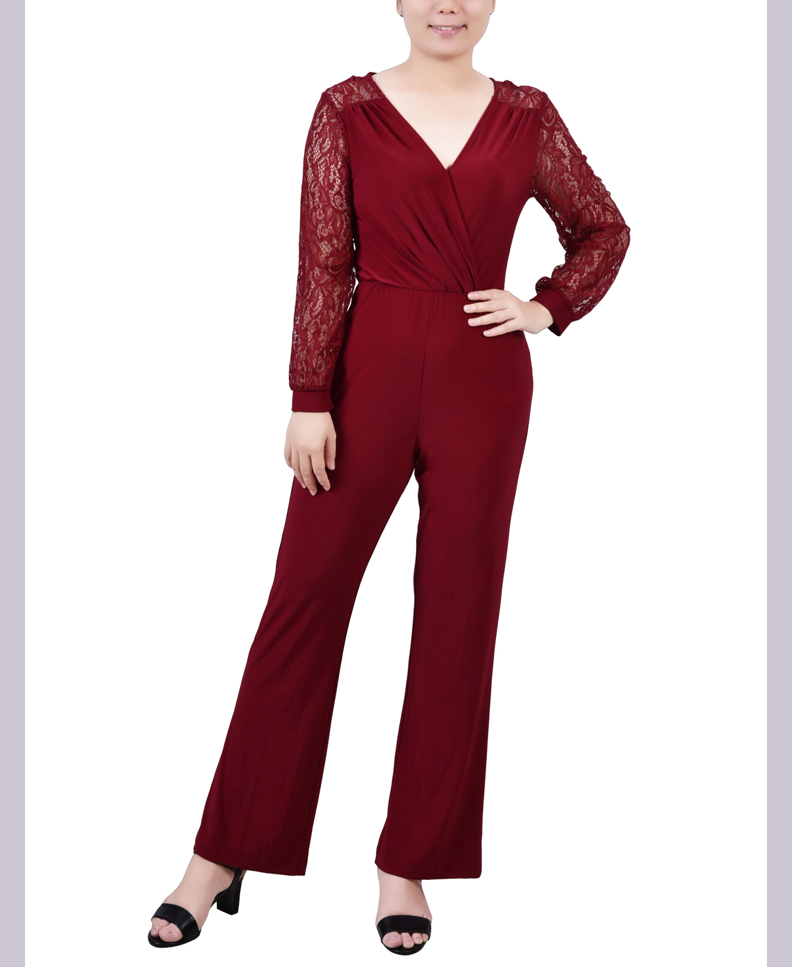 Petite Jumpsuit with Lace Sleeve
