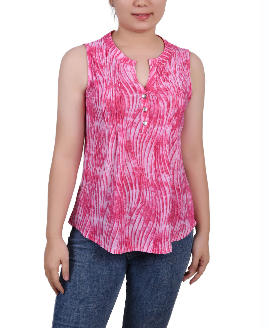 NY Collection Petite Sleeveless Jacquard Y Neck Top