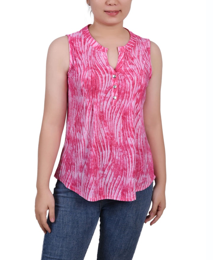 NY Collection Petite Sleeveless Jacquard Y Neck Top
