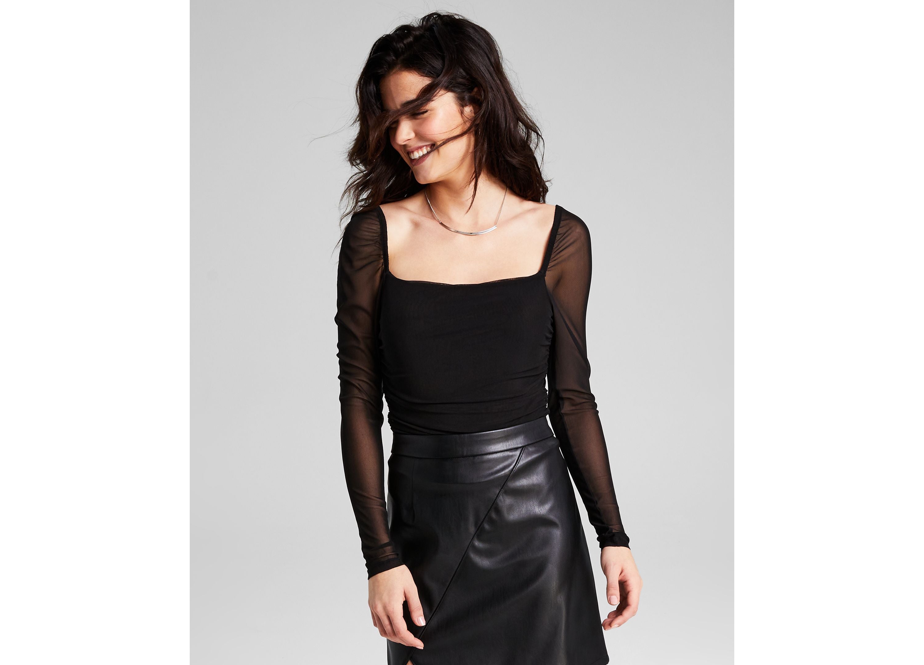 Women's Puff-Sleeve Ruched Long Sleeve Bodysuit