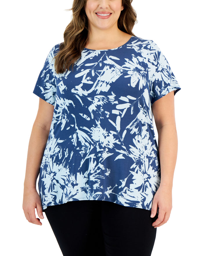 Alfani Plus Size Printed Short Sleeve Side Slit Top80
