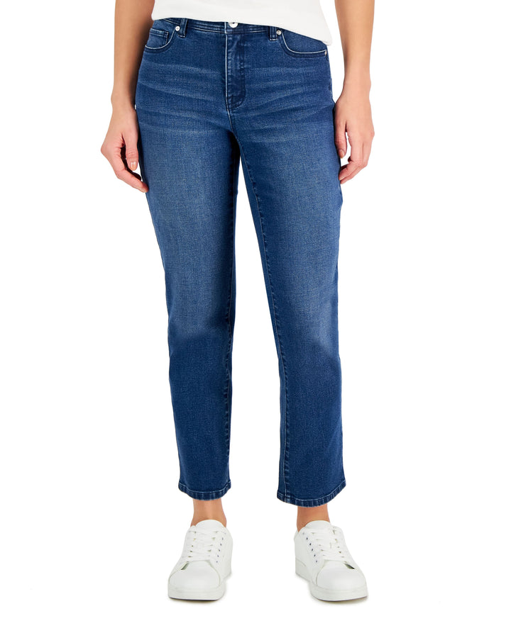 Style & Co Petite Mid Rise Natural Ripped Straight Leg Jeans