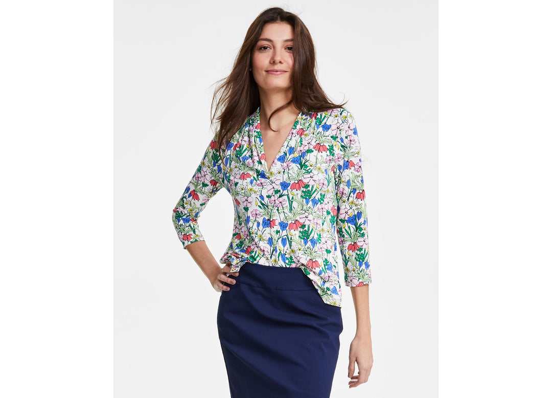 Charter Club Petite Illustration Floral Print V Neck Top