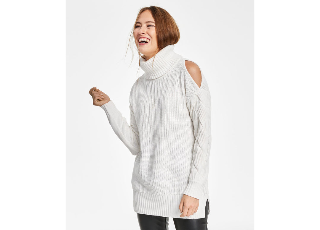 INC International Concepts Womens Cold Shoulder Cable Sleeve Sweater