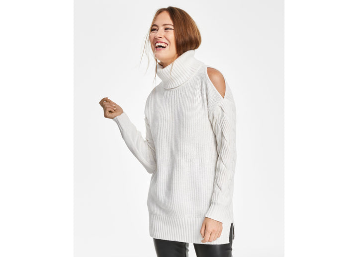 INC International Concepts Womens Cold Shoulder Cable Sleeve Sweater