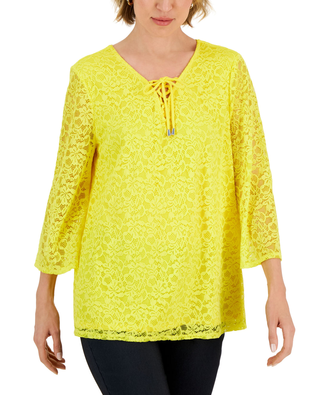 JM Collection Womens Lace Up Lace Top