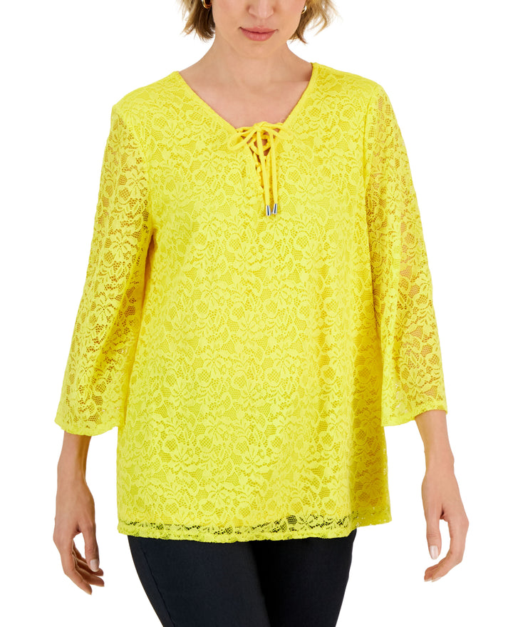 JM Collection Womens Lace Up Lace Top