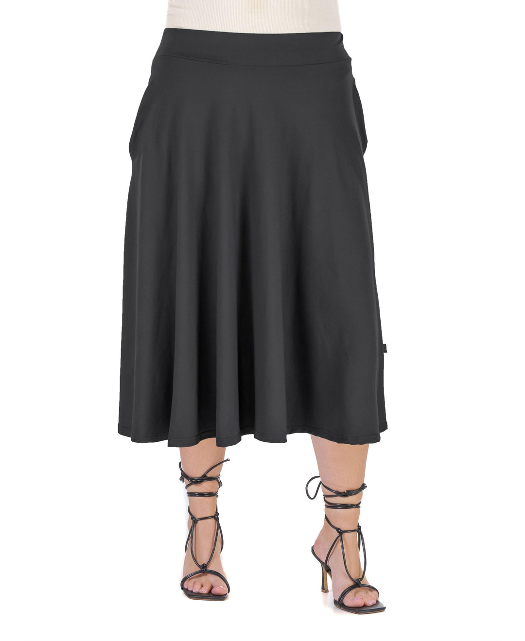 24seven Comfort Apparel Plus Size Elastic Waist Pocket Midi Skirt