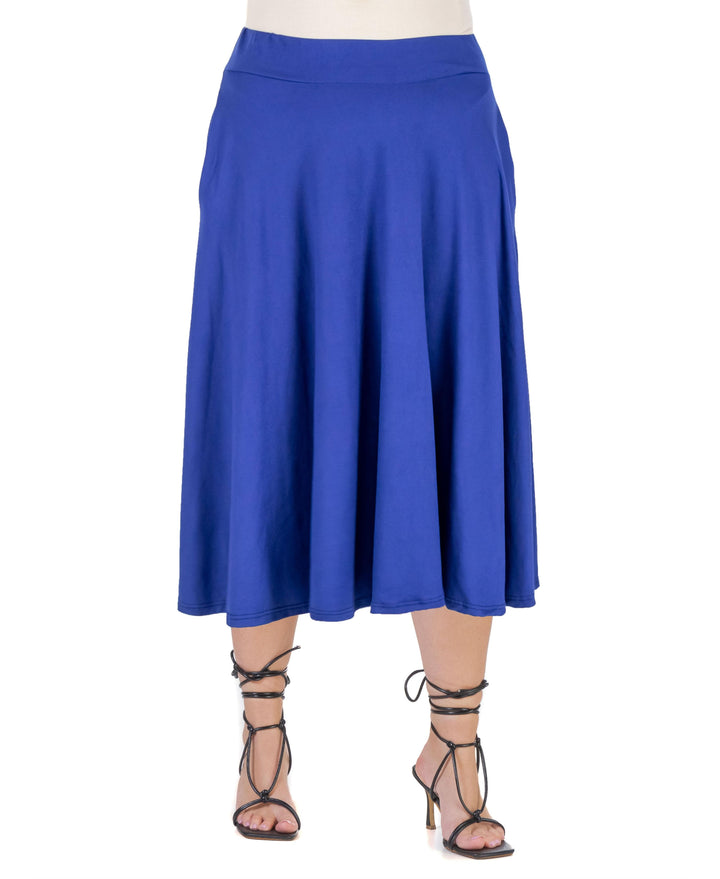 24seven Comfort Apparel Plus Size Elastic Waist Pocket Midi Skirt
