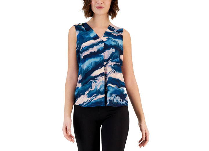 Anne Klein Petite Printed Sleeveless Pleat Front Top