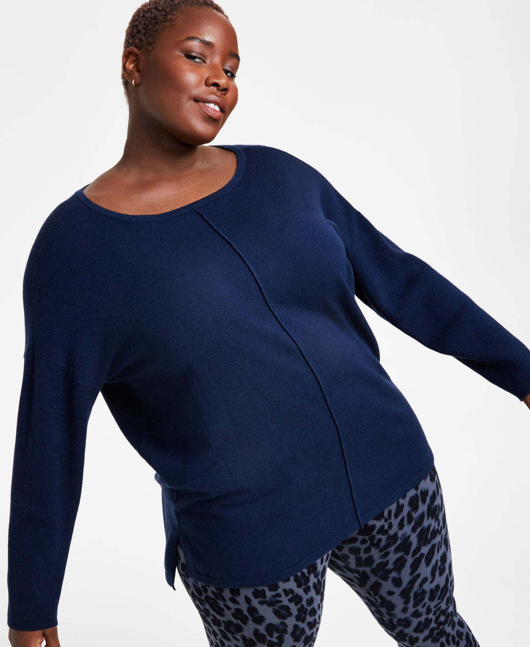 Plus Size Front-Seam Tunic Sweater