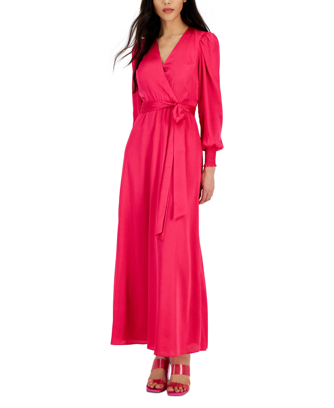 Inc International Concepts Womens Surplice-Neck Smocked-Cuff Maxi Dress