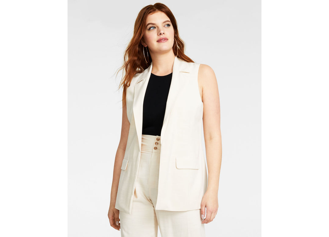 Bar III Petite Notch Lapel Sleeveless Open Front Vest
