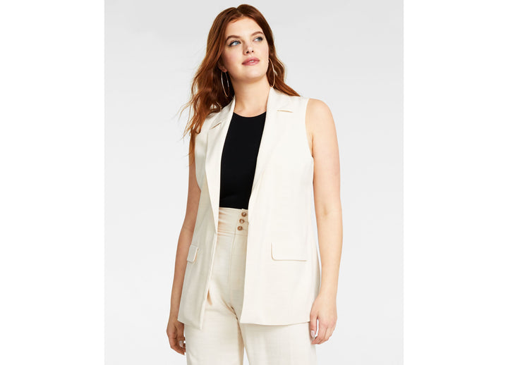 Bar III Petite Notch Lapel Sleeveless Open Front Vest