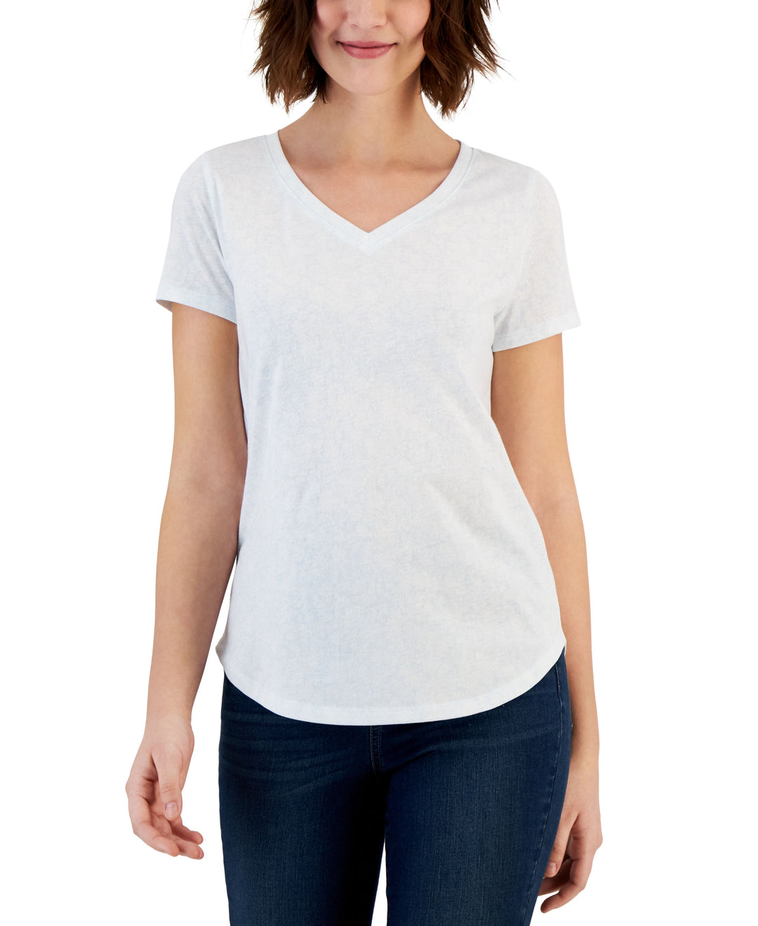 Style & Co Petite Cloud Print V Neck Perfect T-Shirt