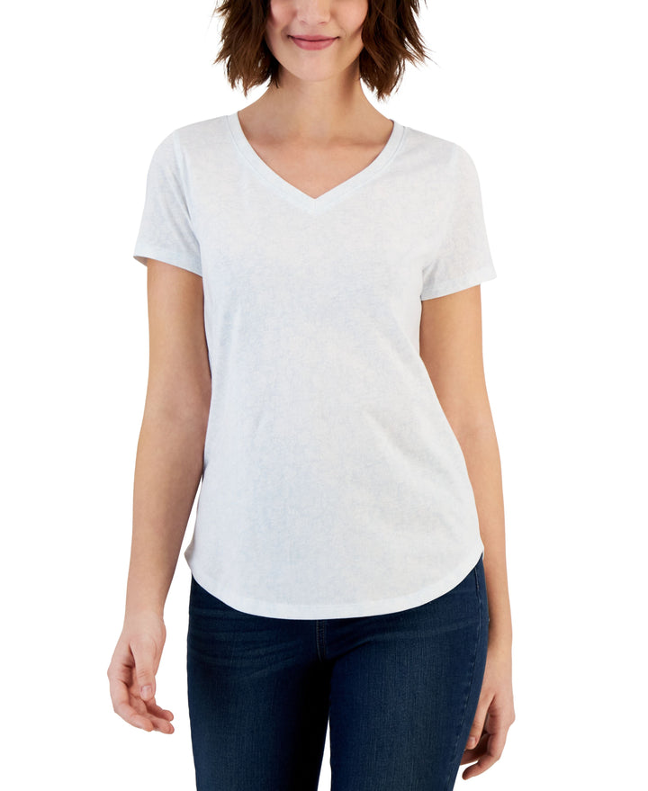 Style & Co Petite Cloud Print V Neck Perfect T-Shirt