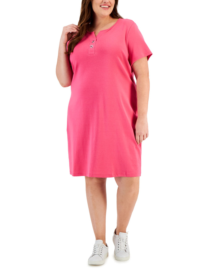 Plus Size Toggle-Neck Short-Sleeve Henley Dress