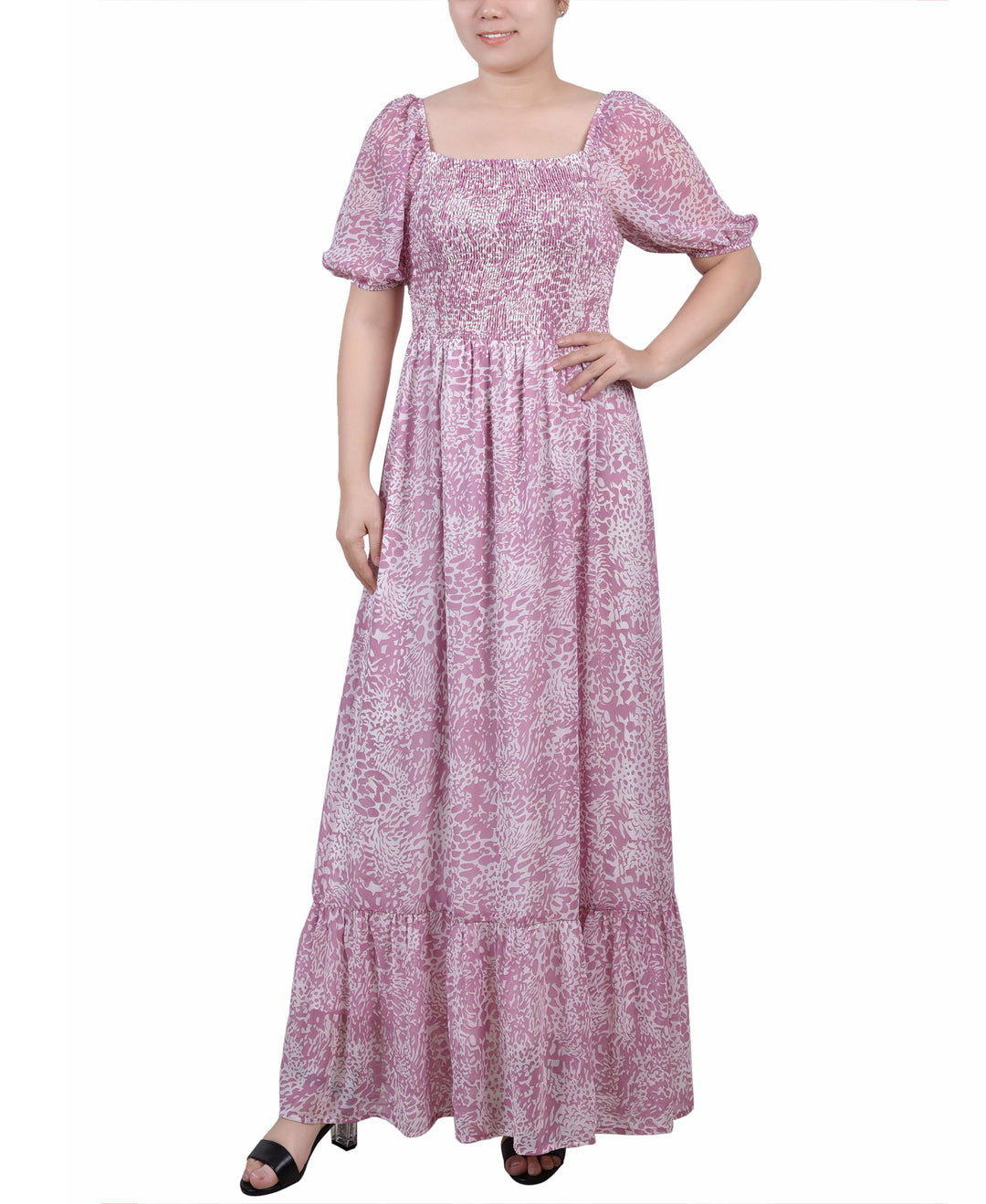 Petite Short Sleeve Smocked Maxi Dress