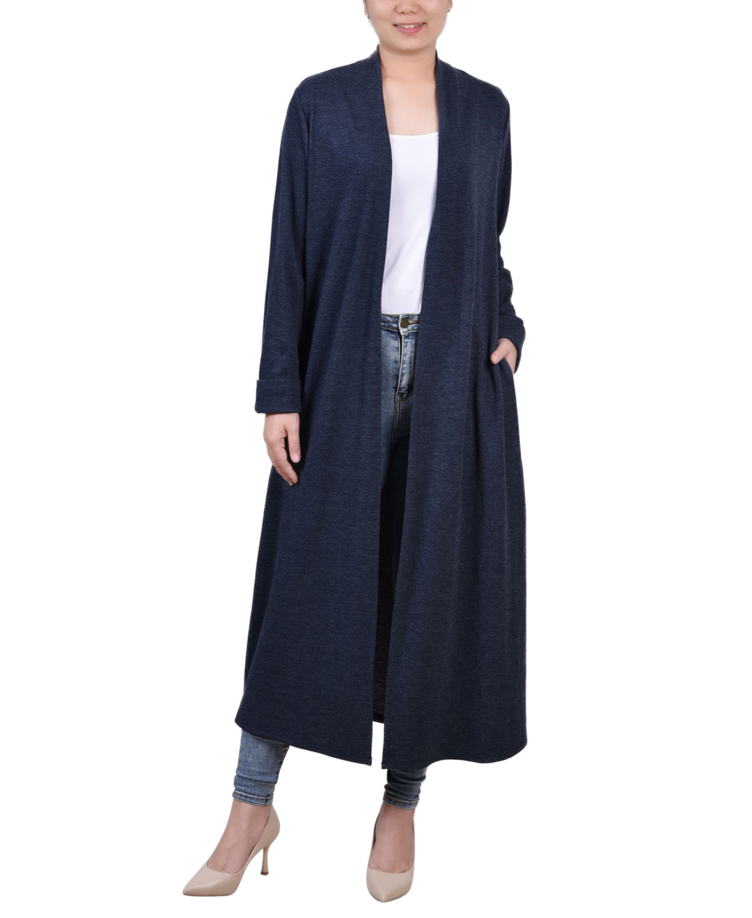 NY Collection Petite Long Sleeve Heavy Ponte Duster Sweater
