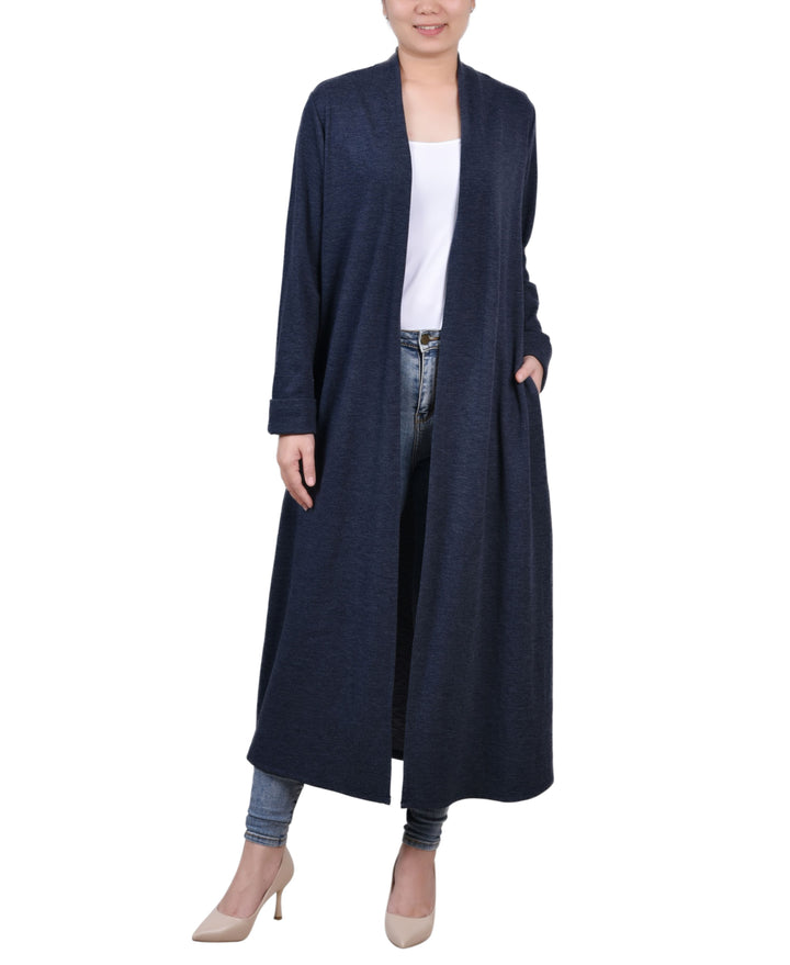 NY Collection Petite Long Sleeve Heavy Ponte Duster Sweater