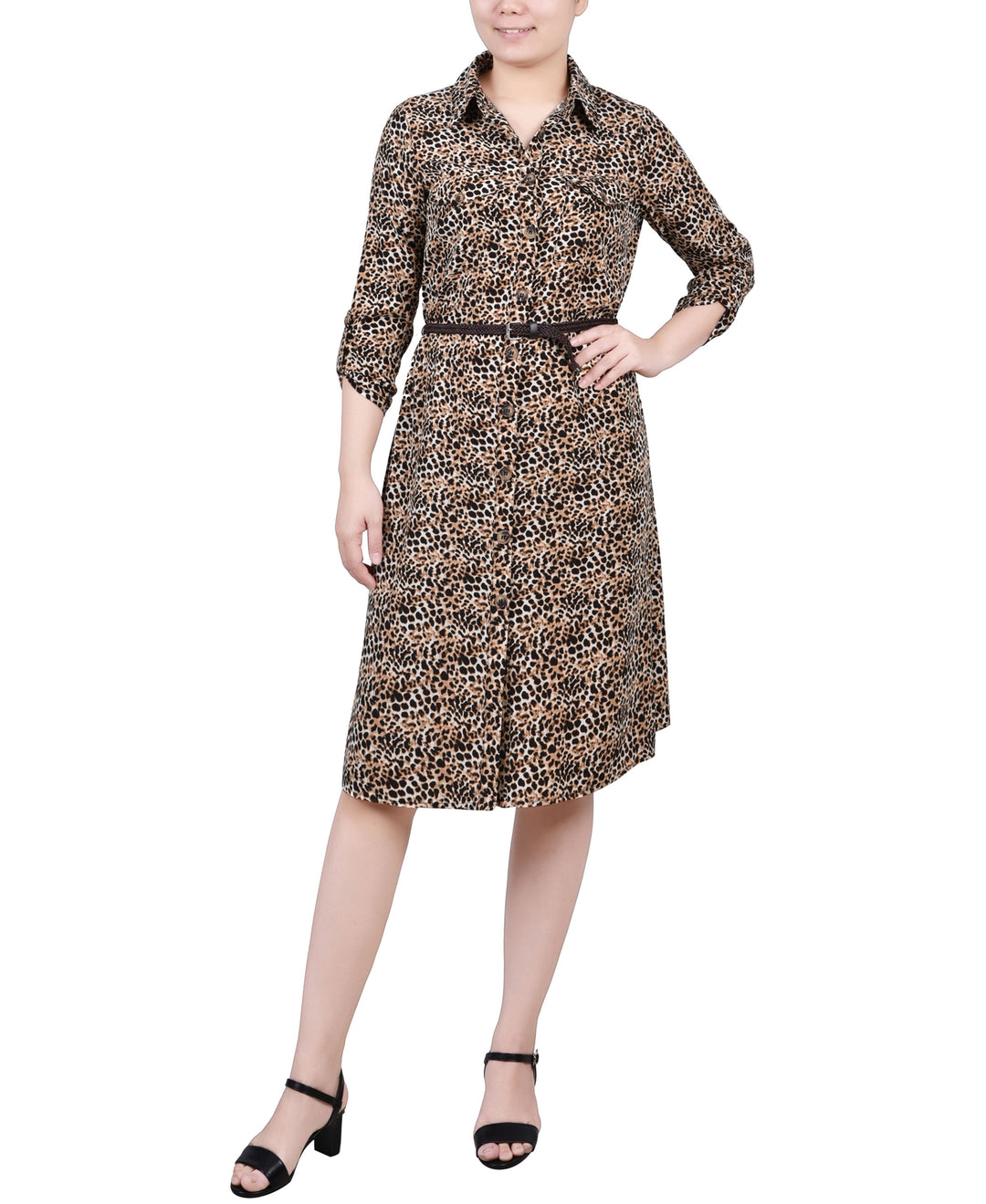 Petite 3/4 Roll Tab Sleeve Shirtdress