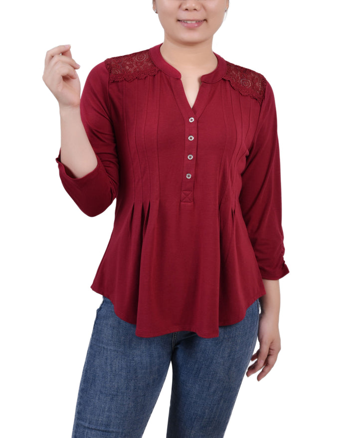 NY Collection Petite Rouched Sleeve Pintuck Top