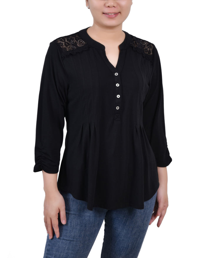 NY Collection Petite Rouched Sleeve Pintuck Top