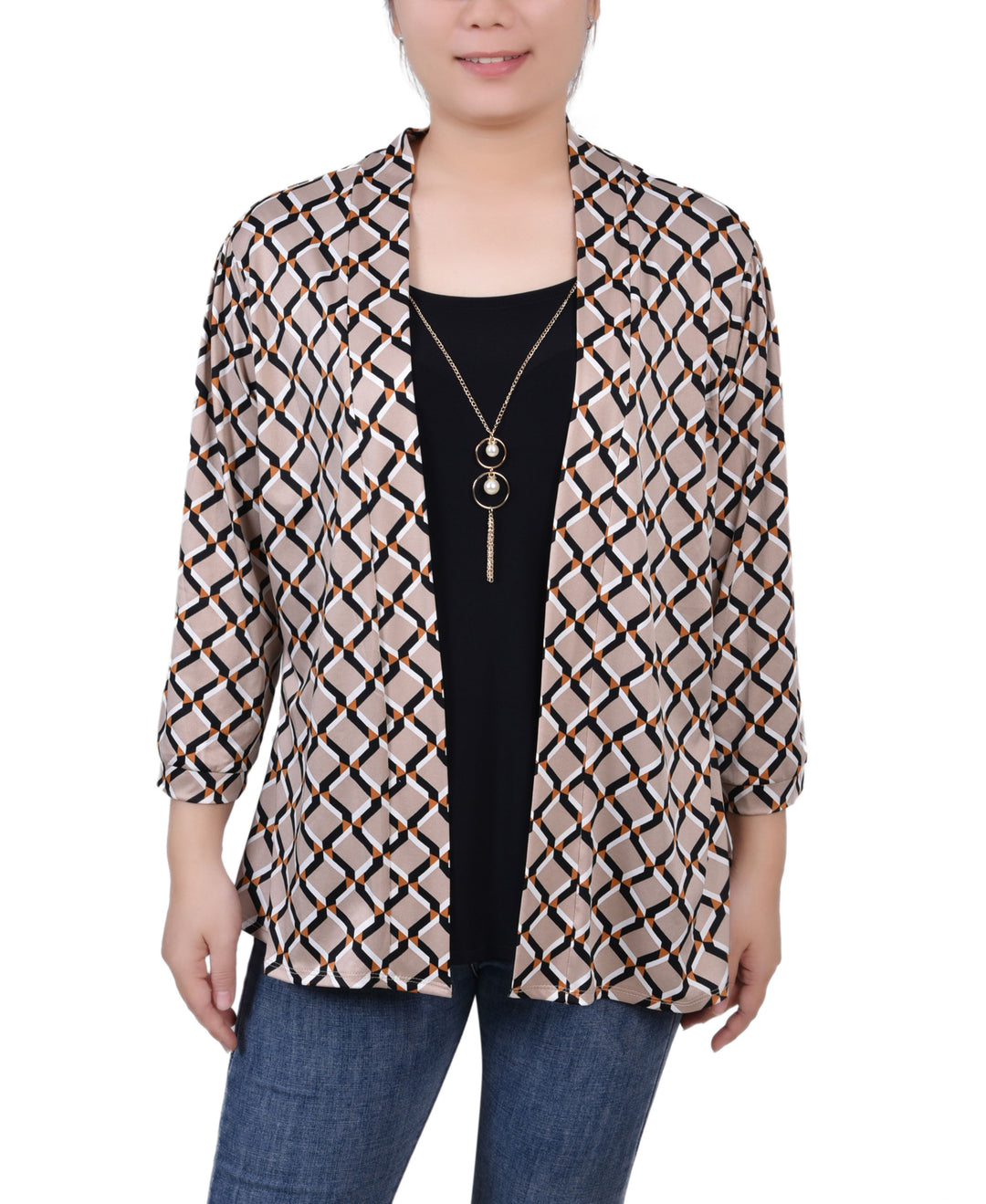 NY Collection Petite 3/4 Sleeve Two Fer Top