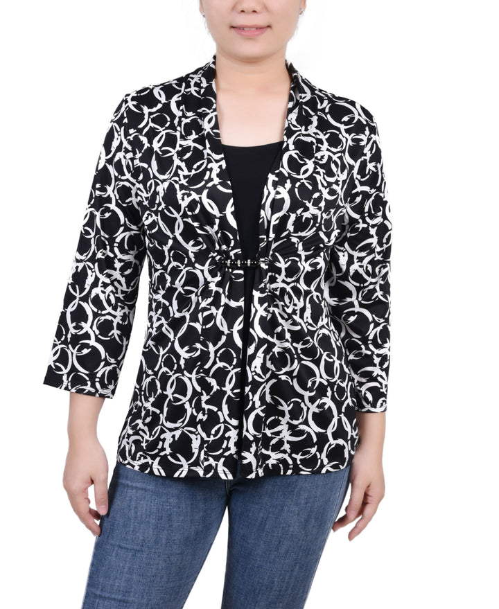 NY Collection Petite 3/4 Sleeve Two Fer Top