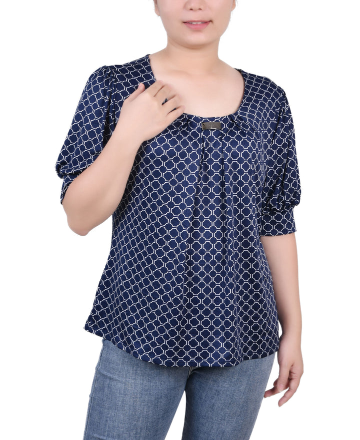 Petite Printed Balloon Sleeve Top