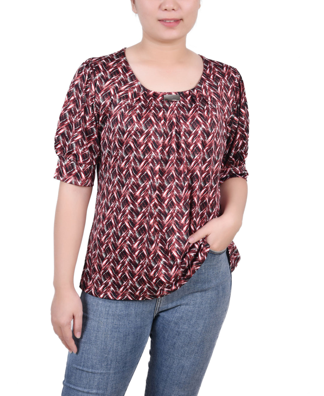 Petite Printed Balloon Sleeve Top