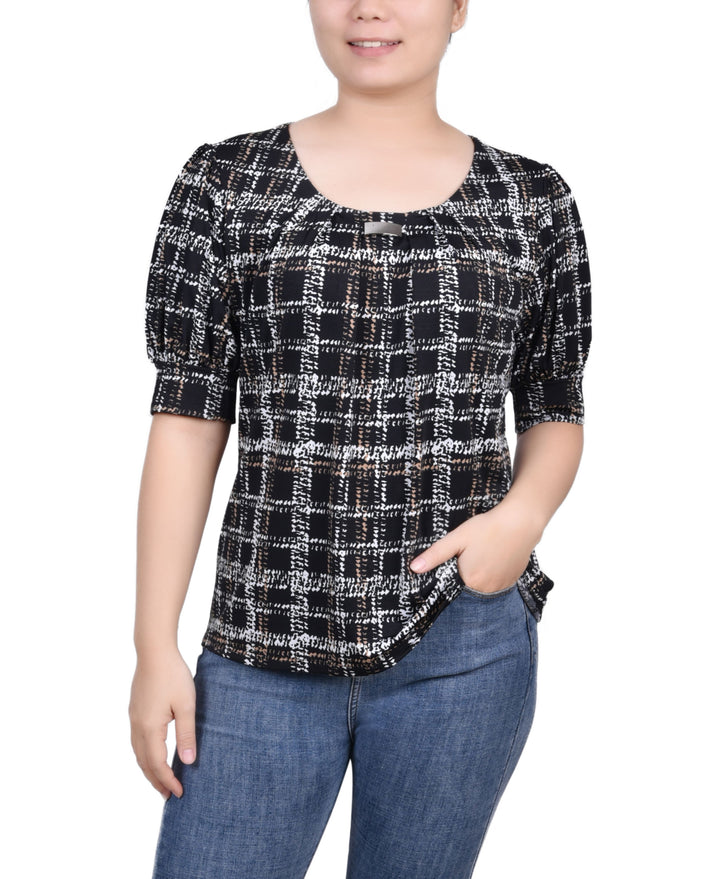 Petite Printed Balloon Sleeve Top