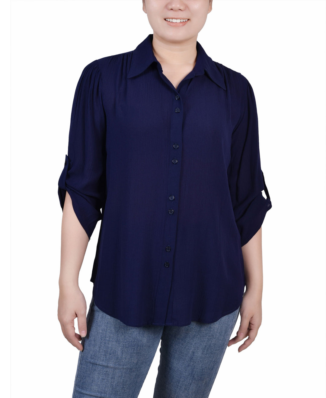 Petite 3/4 Sleeve Crepon Blouse
