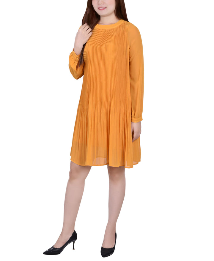 Petite Long Sleeve Pleated Dress