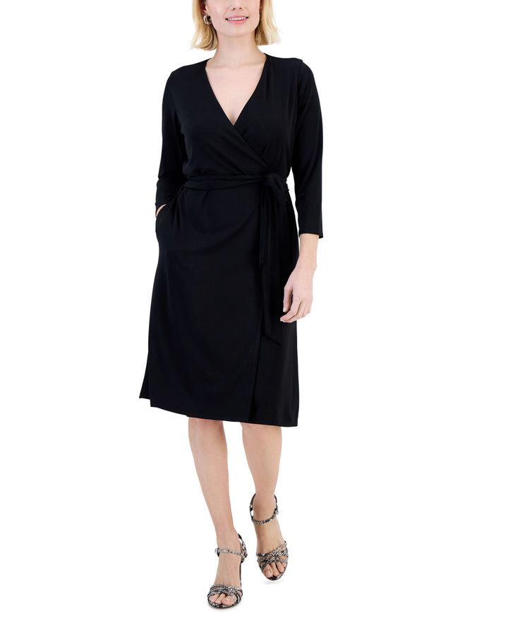 Petite Printed 3/4-Sleeve Wrap Dress