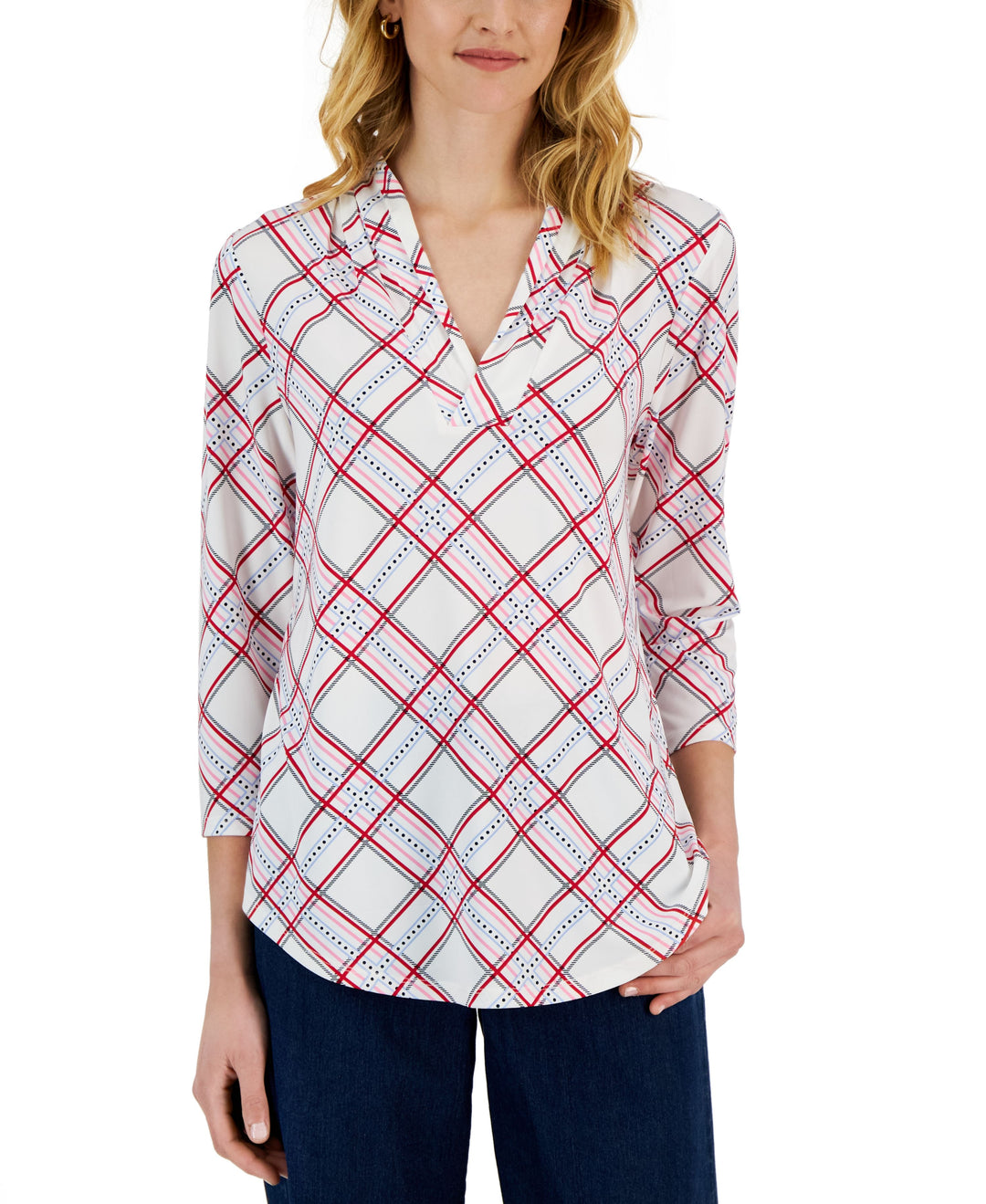 Charter Club Petite Gathered V Neck 3/4 Sleeve Top