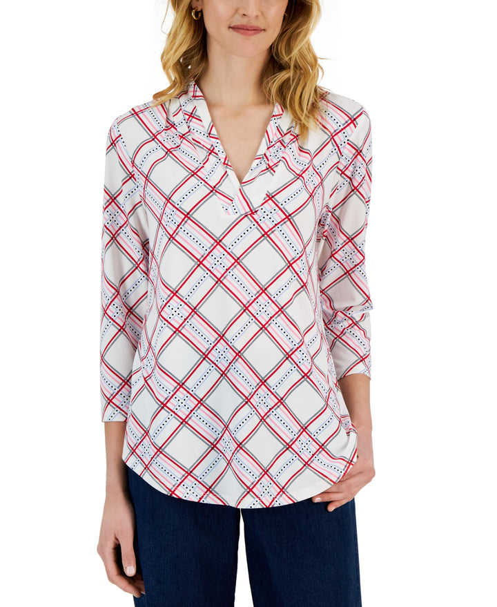 Charter Club Petite Gathered V Neck 3/4 Sleeve Top