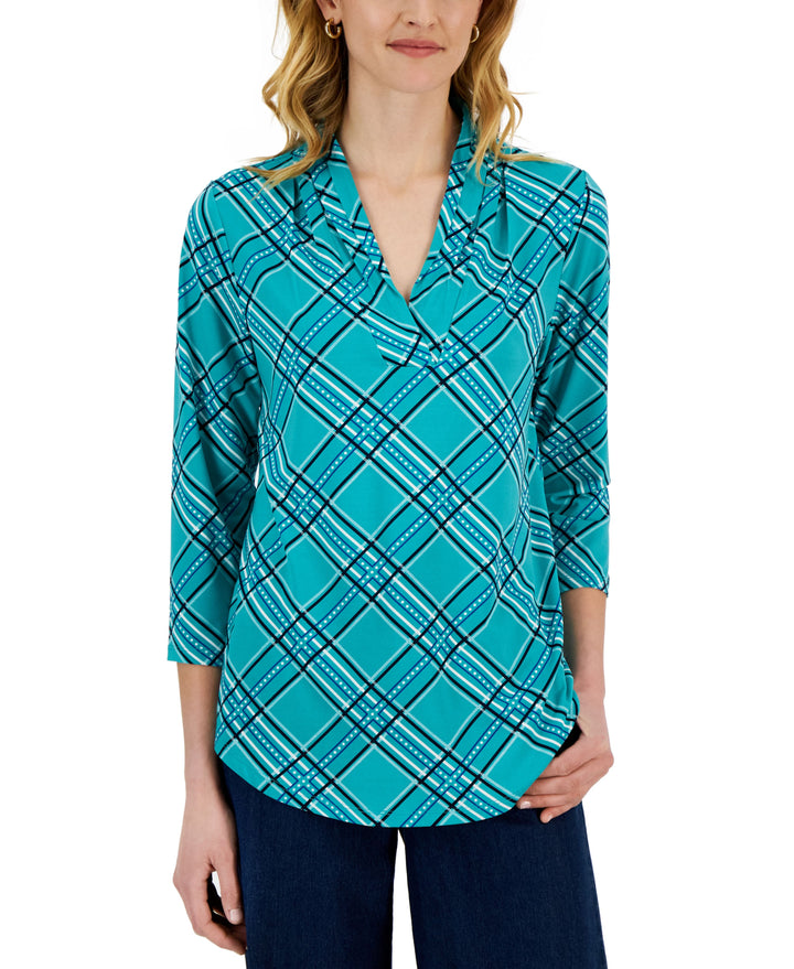 Charter Club Petite Gathered V Neck 3/4 Sleeve Top