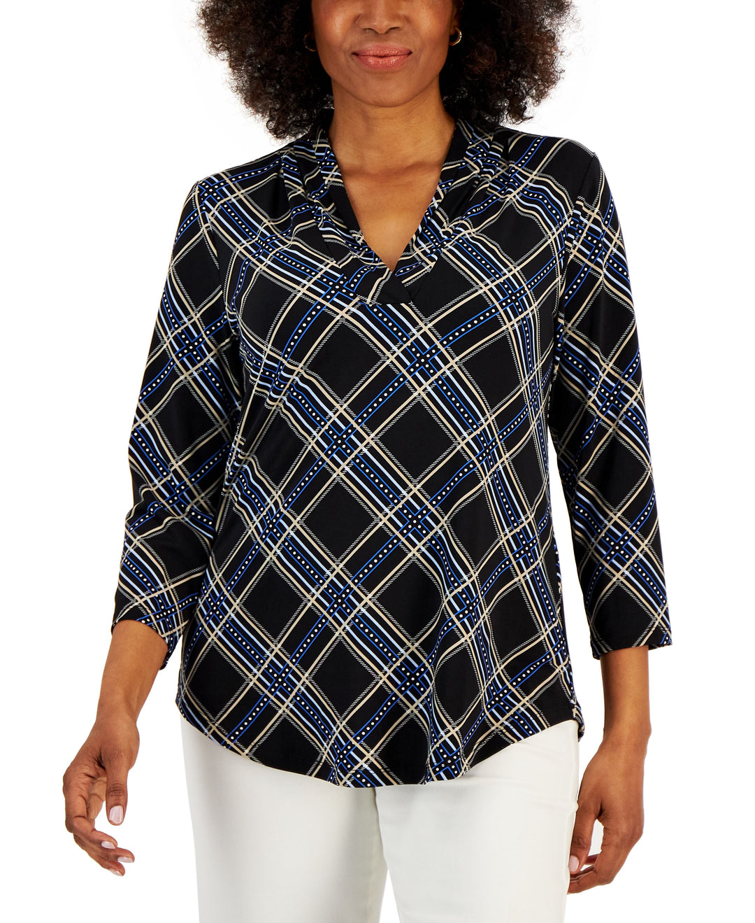 Charter Club Petite Gathered V Neck 3/4 Sleeve Top
