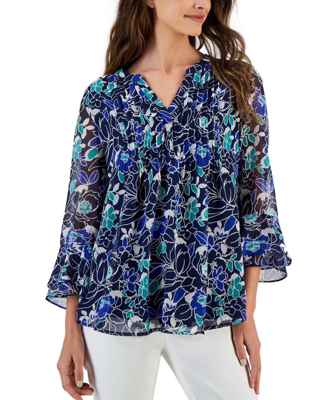 Petite Floral Pintucked Top
