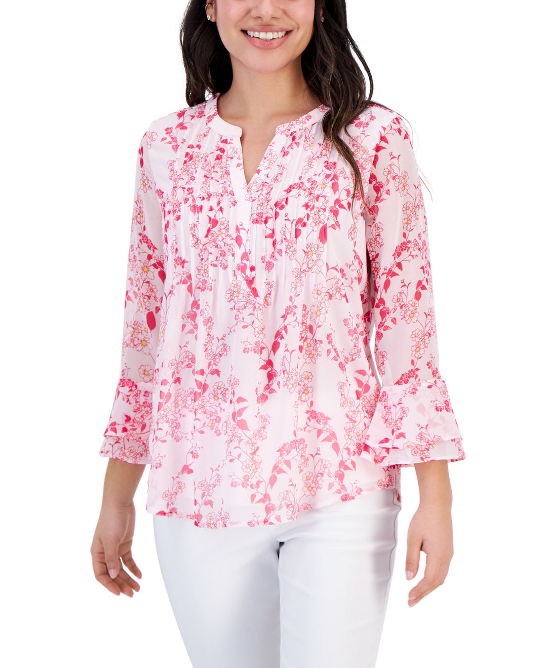 Charter Club Womens Print Pintuck Top