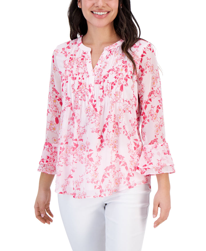 Charter Club Womens Print Pintuck Top