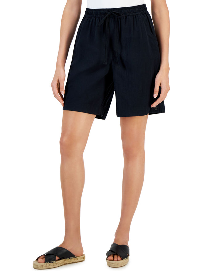 Karen Scott Petite Emilia Cotton High Rise Pull On Shorts