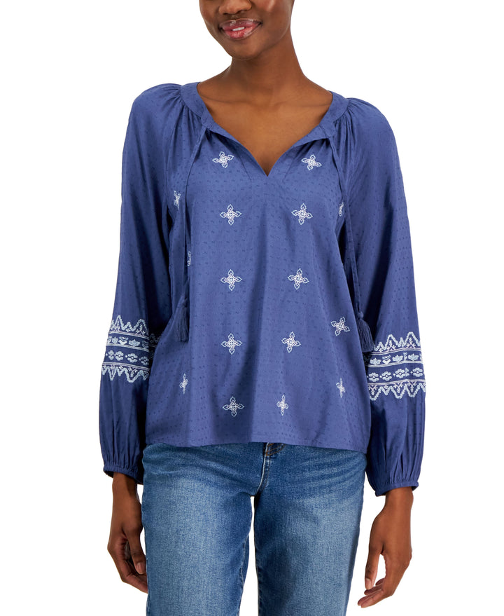 Style & Co Petite Embroidered Peasant Top