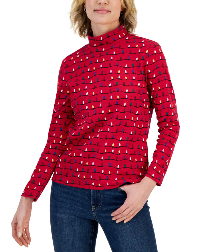 Karen Scott Petite Mock Neck Printed Top