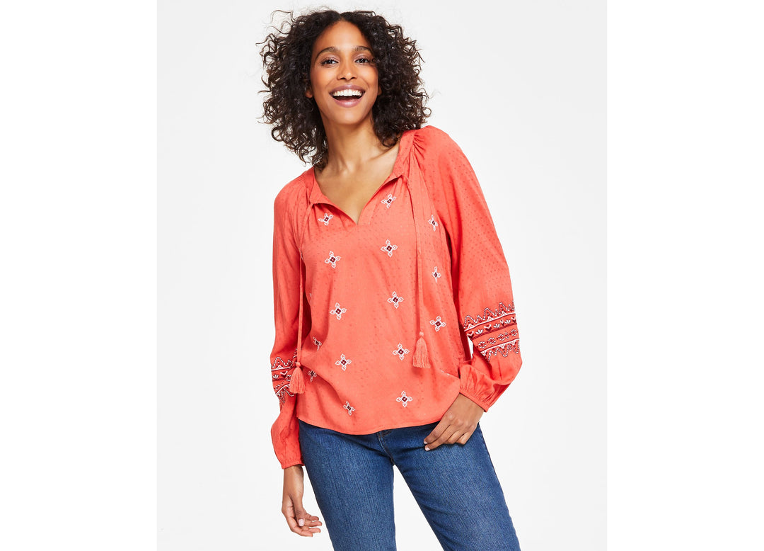Style & Co Petite Embroidered Peasant Top